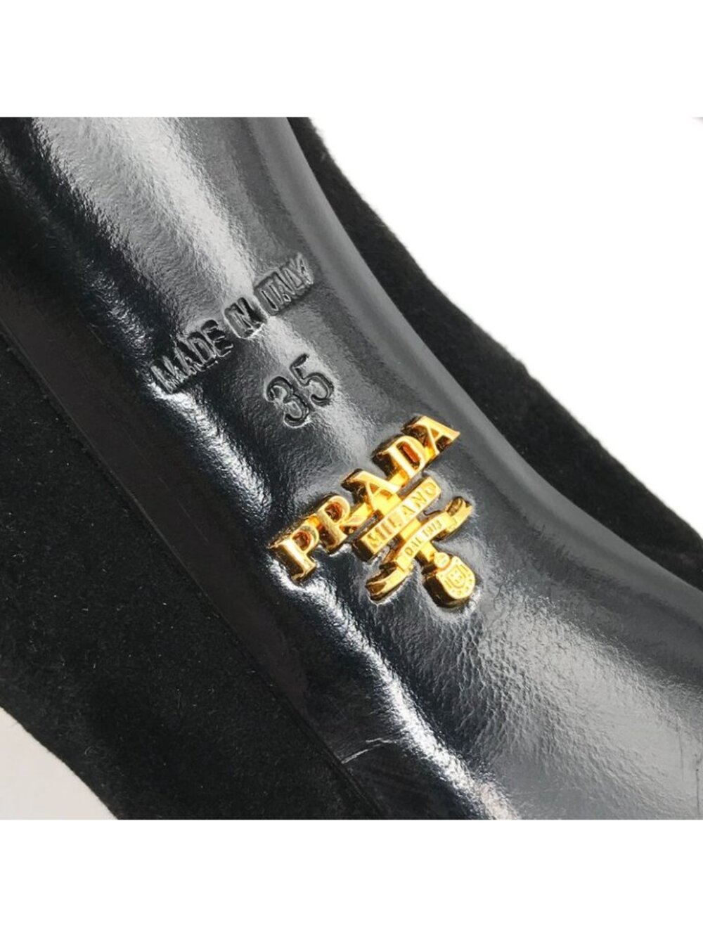 Prada Suede Metal Logo High Heel Short Boots Shoes Black - Picture 7 of 8